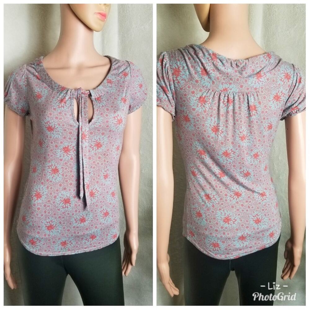 Topshop Pink Blue Flower Top Size 6